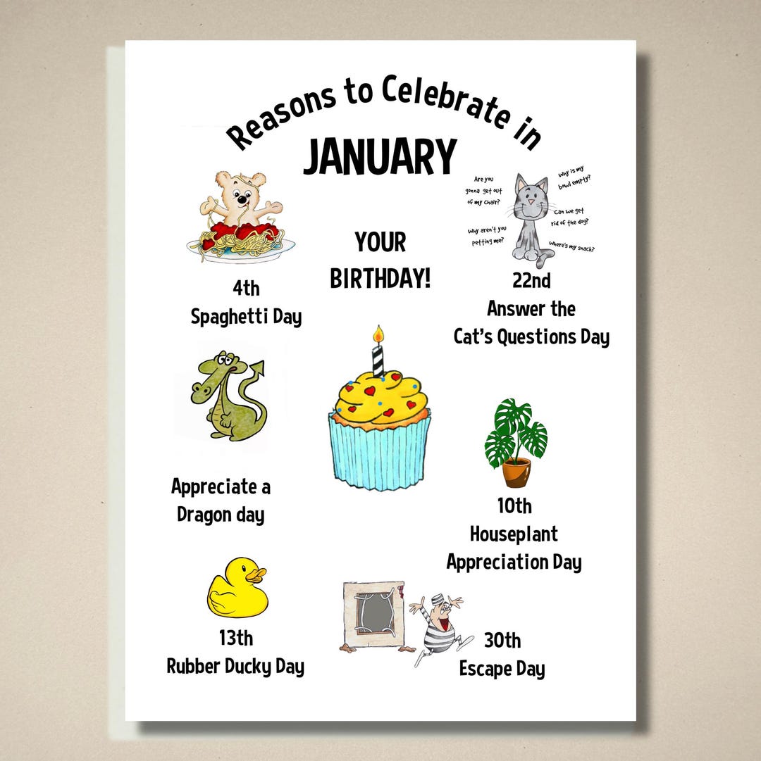 Funny Personalized Birthday Card - Reasons to Celebrate in January - Etsy