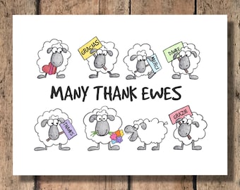 Funny Thank You Card - Many Thank Ewes!