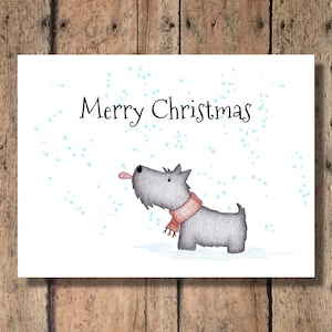 Funny Scottie Dog Christmas Card - Catching Snowflakes