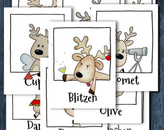 Funny Reindeer Christmas Cards, Set of 10