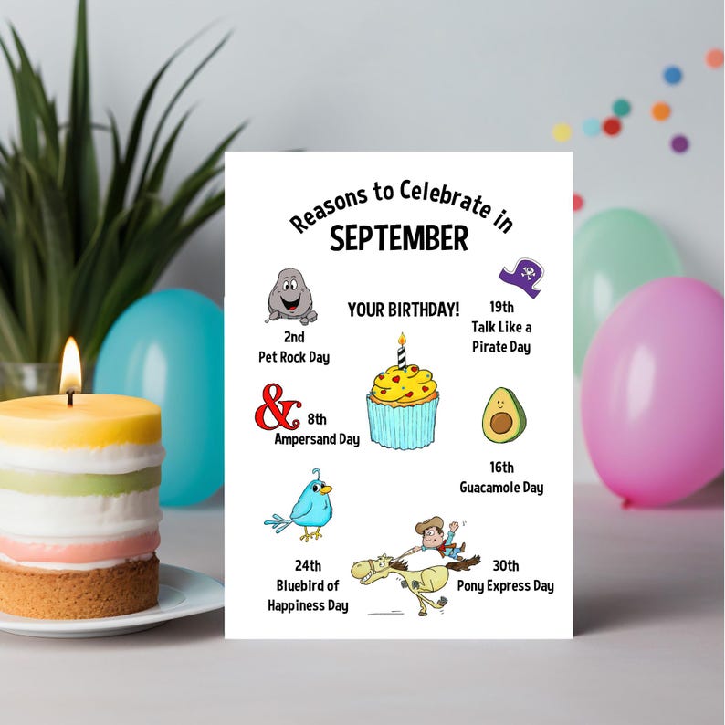 Funny Birthday Card - Reasons to Celebrate in September - Etsy