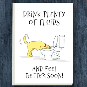 Funny Dog Get Well Card - Drink Plenty of Fluids and Feel Better Soon!