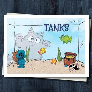 Funny Cat Thank You Card or Postcard - Tanks!