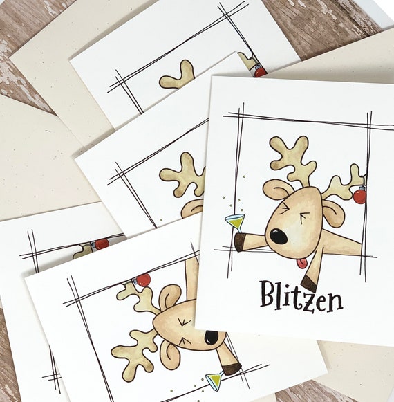 Funny Christmas Cards Set Of 5 Blitzen Etsy