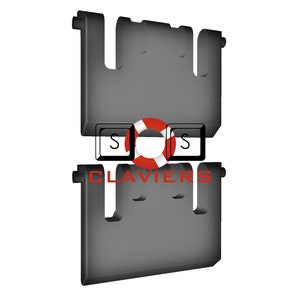 May include: A black plastic keyboard with the letters "S" and "S" on two keys and the word "CLAVIER" in red letters. A red and white life preserver is between the two "S" keys.