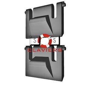 May include: A black and gray 3D illustration of a life preserver with the letters "S" on either side and the word "CLAVIERS" below.