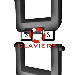 May include: Black plastic U-shaped brackets with a red life preserver and the text "SOS CLAVIERS" in red.
