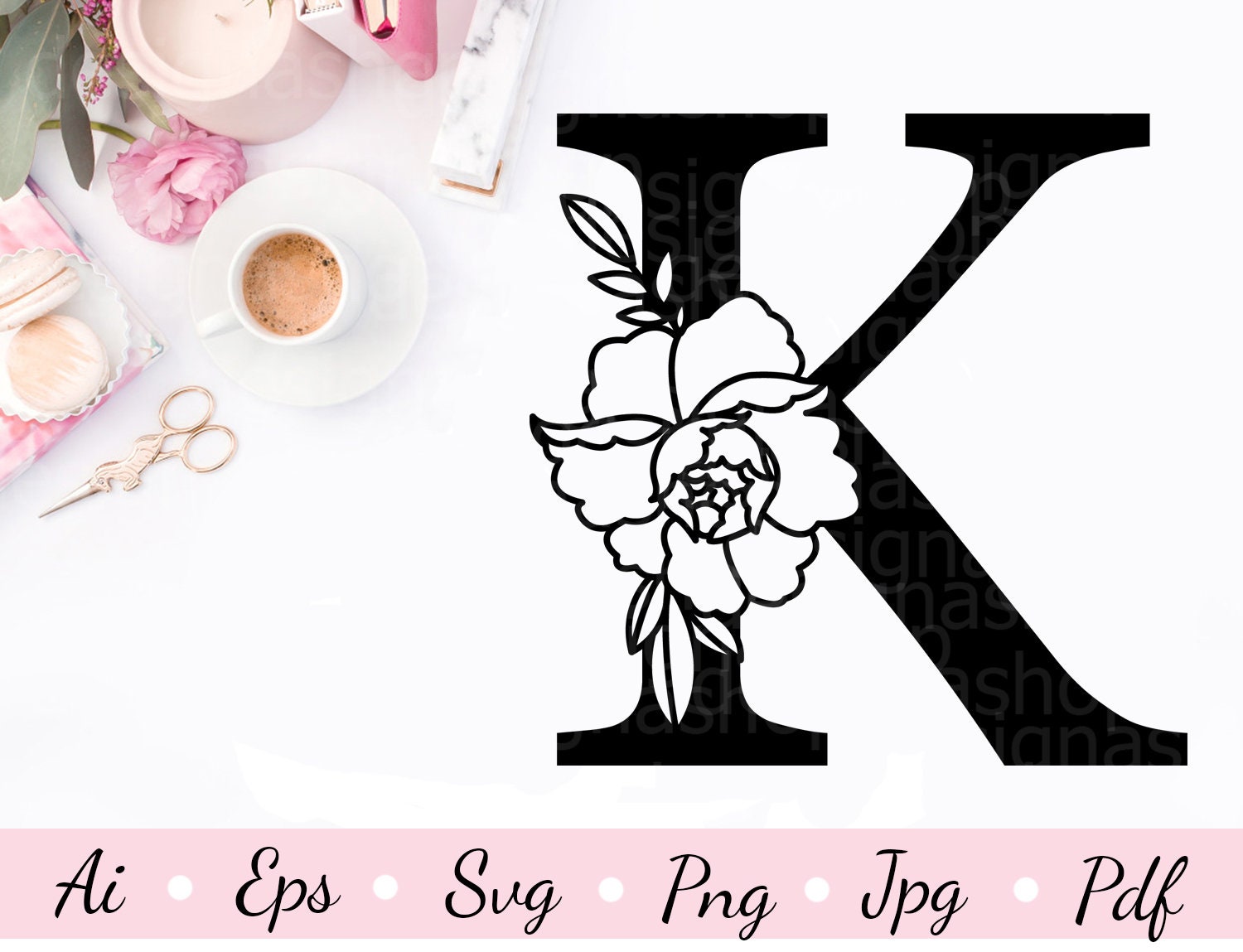 Floral letter K svg Botanical alphabet svg. Cut file SVG Etsy