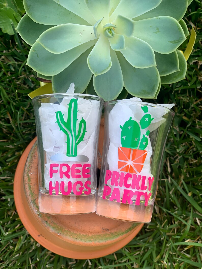 Don/'t Touch This Prickly Party. Cactus Wine Glass Gift Set Free Hugs Stay Wild Latina Gift Set Shot Glass Set Spiked Wine Glass
