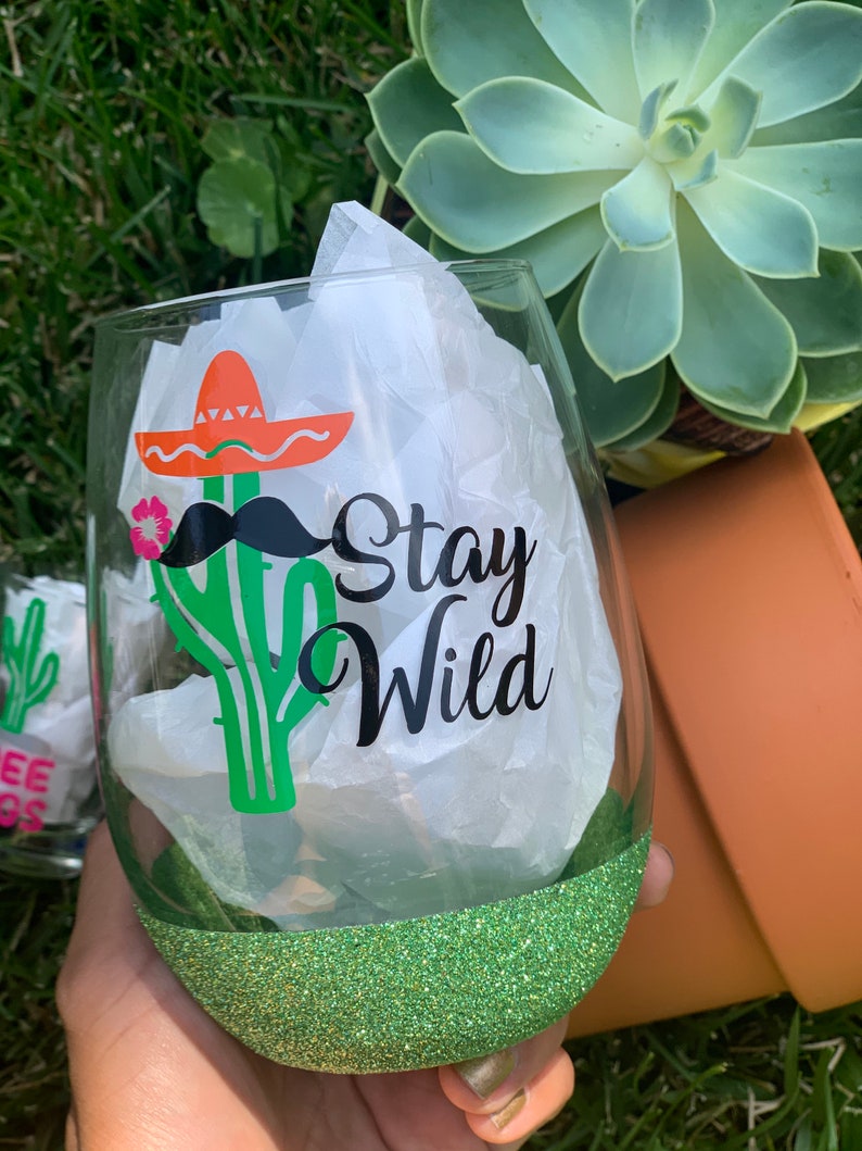 Don/'t Touch This Prickly Party. Cactus Wine Glass Gift Set Free Hugs Stay Wild Latina Gift Set Shot Glass Set Spiked Wine Glass