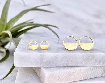 stud earring, gold earring, geometric earring, circle earring, minimalist earring, earring, gold stud earring, modern earring, small earring