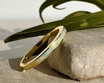 opal ring, gold opal band ring, men's ring, waterproof ring, gold filled ring, sterling silver ring, minimal ring, unique wedding ring