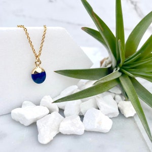 Gold-Dipped Lapis Lazuli Necklace: Minimalist Sterling Silver Chain