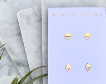 Gold Geometric Stud Earring Set: Minimalist Hypoallergenic Jewelry