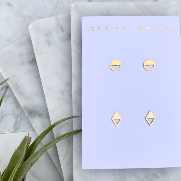 gold earring, stud earring, earring set, geometric earrings, stocking stuffer jewelry, gold earrings, circle earrings,  minimal earring