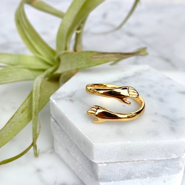 friendship ring, hug ring, thinking of you present, love ring, gold ring, gold adjustable ring, gift fo her, stocking stuffer, christmas gif