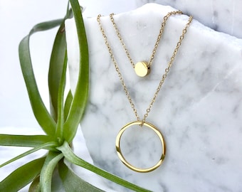 circle necklace, layered necklaces, minimal necklace, dainty necklace, gold necklace set, gold stacked necklace, geometric necklace