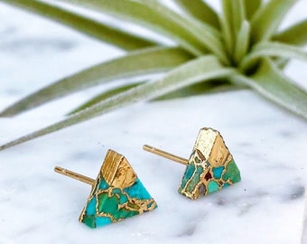 turquoise earring, triangle earring, stud earring, gold earring, geometric earring, minimalist earring, modern stud