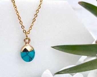 gold turquoise necklace, turquoise charm necklace, turquoise delicate necklace, boho necklace, simple gold necklace, turquoise pendant gold