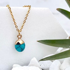 Gold Turquoise Charm Necklace: 14k Dipped Sterling Silver