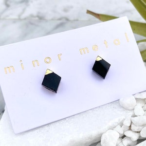 14k Gold Black Onyx Stud Earrings: Geometric Boho Jewelry