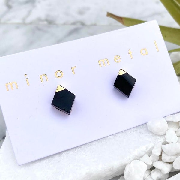 gold earrings, black earrings, boho earrings, stud earrings, black onyx earrings, geometric earrings, dainty earrings, jewelry gift