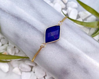 lapis lazuli bracelet, bracelet for women, 14k gold bracelet, adjustable bracelet, gold bracelet, geometric bracelet, gift for her