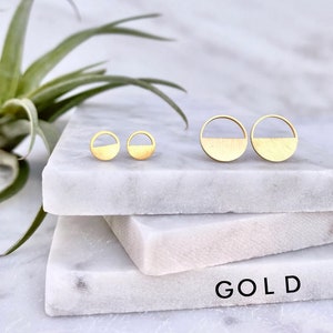 stud earring, gold earring, geometric earring, circle earring, minimalist earring, earring, gold stud earring, modern earring, small earring