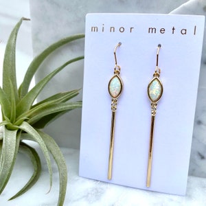 opal earrings, dangle earrings, bridal earrings, gold earrings, bar earring, gold bar earrings, minimalist earring, modern earrings bild 4
