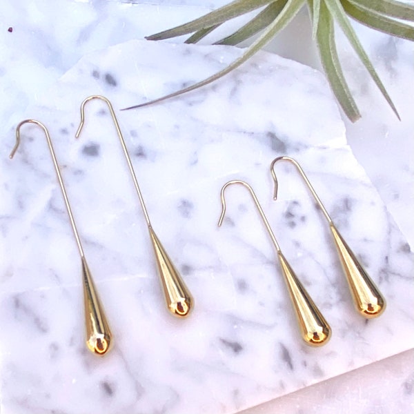 gold earrings, minimalist earrings, gold dangle earrings, modern earrings, teardrop earrings, bar earrings, gold bar earrings