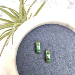 hoop earrings, malachite earrings, stone hoop earrings, gold huggie earrings, green stone earring, gold earring, minimalist earrings image 6