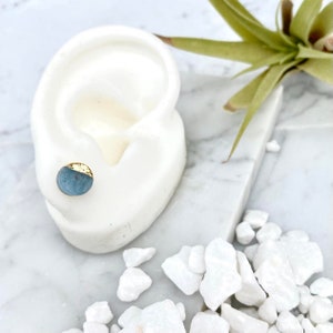 aquamarine earrings, stud earrings, boho earrings, gold earrings, march birthstone, blue earrings, stone earrings, minimal earrings image 3
