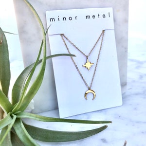 moon necklace, layered necklace, necklace set, moon star necklace, celestial necklace, gold necklace set, stacked necklaces, gold necklace image 4