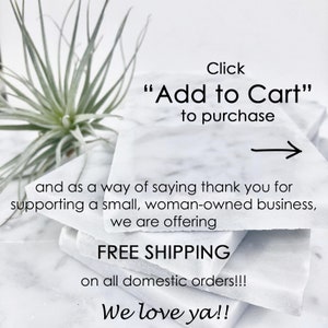 May include: White marble coasters with the text "Click "Add to Cart" to purchase" and "FREE SHIPPING on all domestic orders!!! We love ya!!"