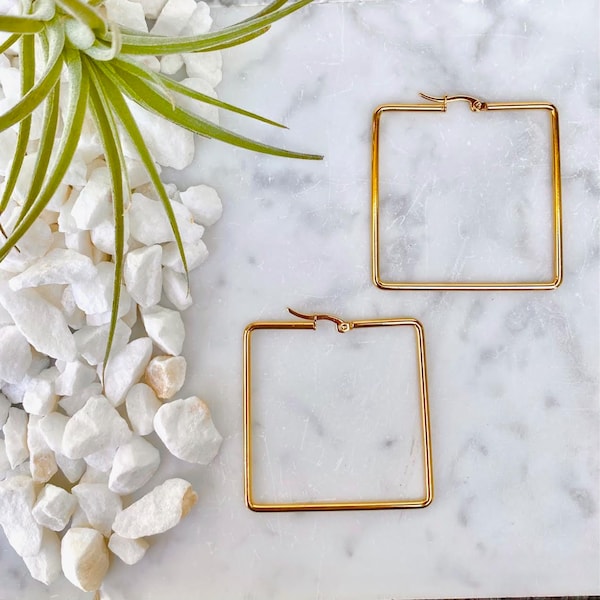 square hoop earrings, hoop earrings, square earrings, geometric earrings, gold hoops, minimalist earrings, big hoop earrings, gold hoops