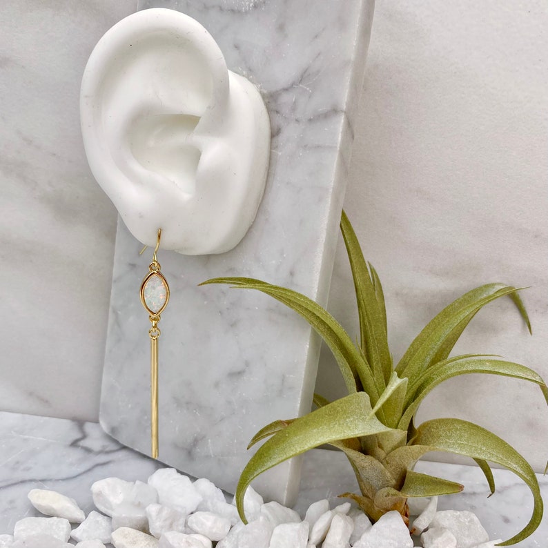 opal earrings, dangle earrings, bridal earrings, gold earrings, bar earring, gold bar earrings, minimalist earring, modern earrings bild 3