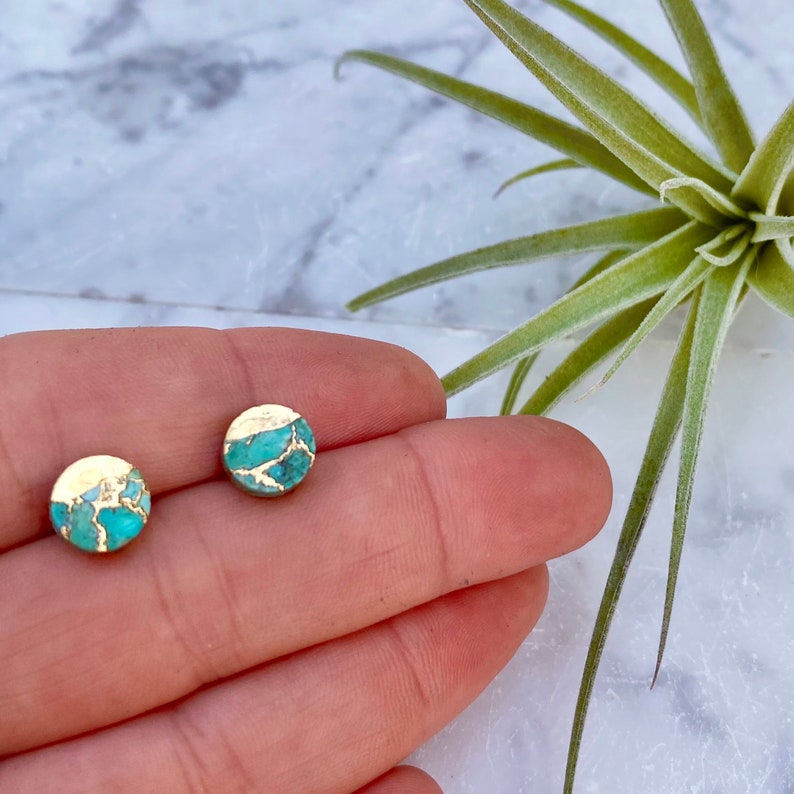 turquoise earring, stone earring, raw stone earring, turquoise stud earring, gold turquoise earring, boho earring, minimalist earring, festival jewelry