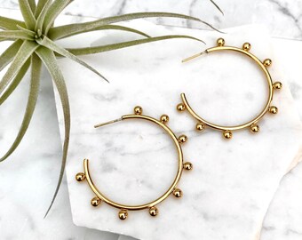 gold hoop earrings, unique hoop earrings, big hoop earrings, geometric earrings, gift for her, gold earrings, polka dot earrings, gold hoops