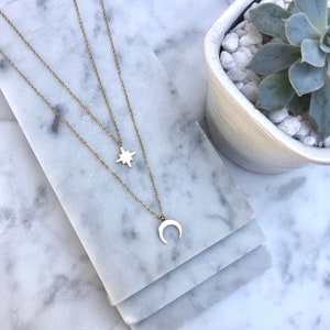 moon necklace, layered necklace, necklace set, moon star necklace, celestial necklace, gold necklace set, stacked necklaces, gold necklace image 7