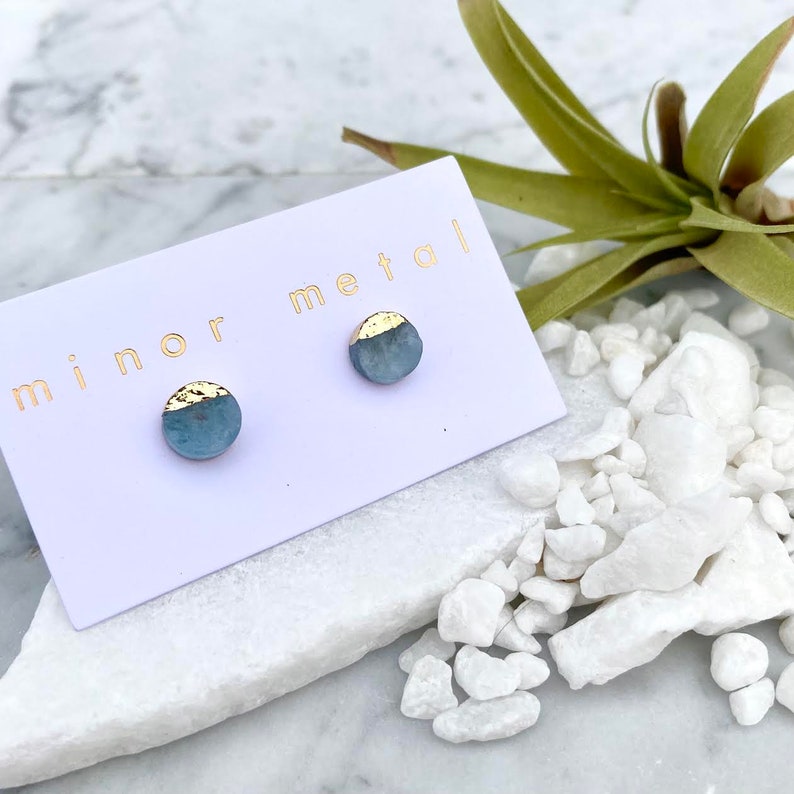 aquamarine earrings, stud earrings, boho earrings, gold earrings, march birthstone, blue earrings, stone earrings, minimal earrings image 4