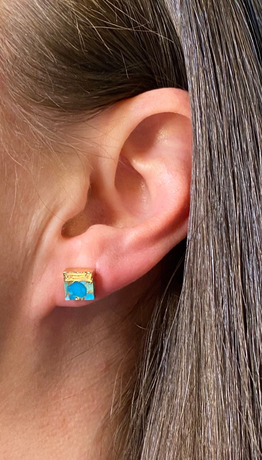 Turquoise Stud Earring Turquoise Earring Gold Turquoise Etsy