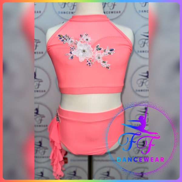 BESPOKE Coral Lyrical / Contemporary / Modern Dance Costume Crop Top Pants (Size 3 - 13/14 yrs)