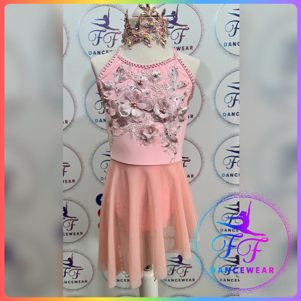 BESPOKE Baby Pink Lyrical / Contemporary Dance Costume Skirted Leotard (Size 0 - 5/6 yrs)