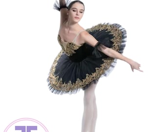 Tutú de ballet profesional elástico negro tipo panqueque (tallas para niños y adultos)