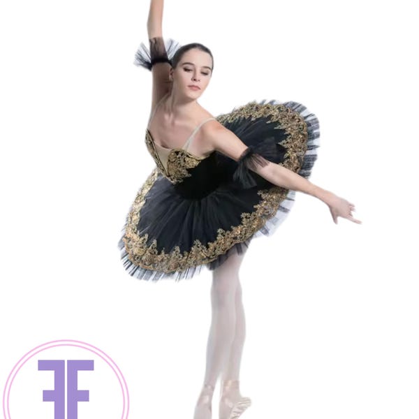Tutú de ballet profesional elástico negro tipo panqueque (tallas para niños y adultos)