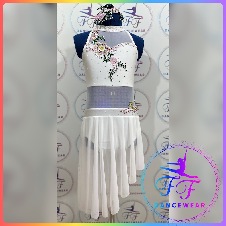 BRAND NEW BESPOKE White Stoned Leotard Lyrical / Contemporary Dance