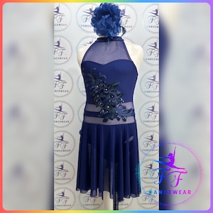 Traje de baile personalizado Lyrical Contemporary Blue Teal Navy Leotardo  con falda -  España