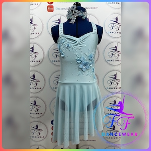BESPOKE Aqua Blue Wide Strap Leotard Lyrical / Contemporary Dance Costume (Size 1 7/8 yrs)