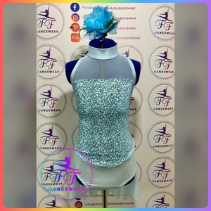 NEW EX-SAMPLE Pale Blue Sequin Leotard Lyrical / Contemporary Dance Costume (Size 2 - 9/10 yrs)