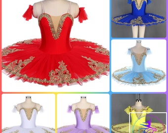 Tutú de ballet profesional elástico en color rojo, azul, lila, amarillo y blanco (tallas para niños y adultos)
